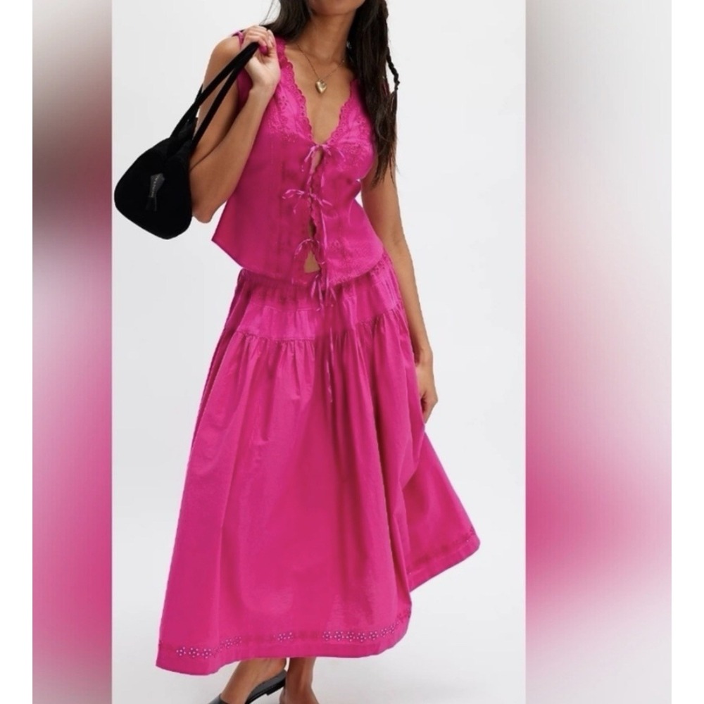 SALE NWT Free People Gesibelle Skirt Set Hot Pink Boho Festival Cottage Core